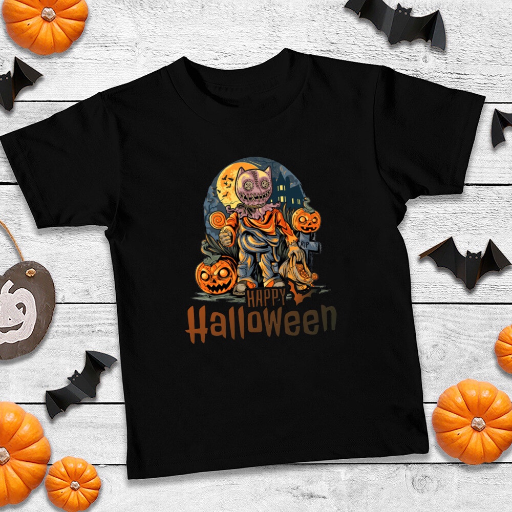 Happy Halloween In Hình Trẻ Em Áo Dễ Thương Áo Hoạt Hình Trẻ Em Ma Áo Thun Thường Ngày Halloween Đảng Tay Ngắn Top Halloween