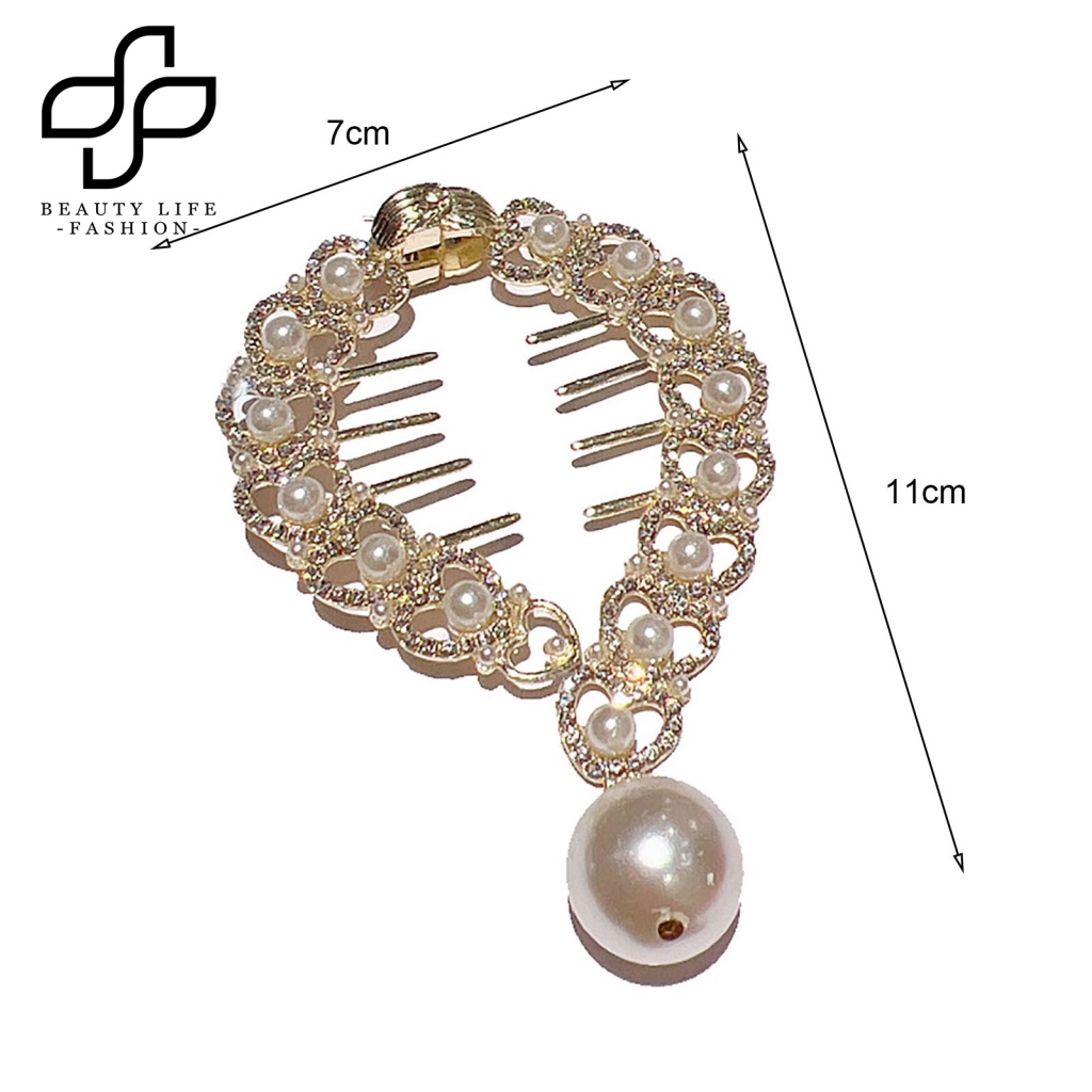 Kẹp Tóc Đính Đá Ngọc Trai Giả Chống Trượt Thời Trang Cho Nữ