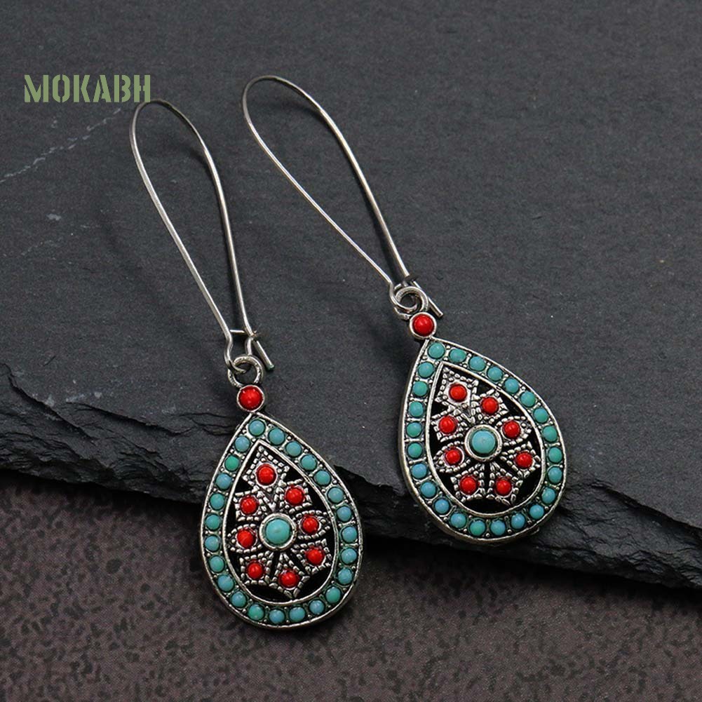 [Mok Abh] Hoa Tai Hình Giọt Nước Có Đính Hạt Ngọc Lam Giả Theo Phong Cách Bohemian