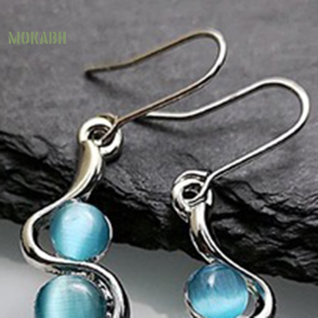 1 Đôi Bông Tai Móc Hình Sóng Nước Bằng Đá Xanh Phong Cách Bohemia Dành Cho Nữ