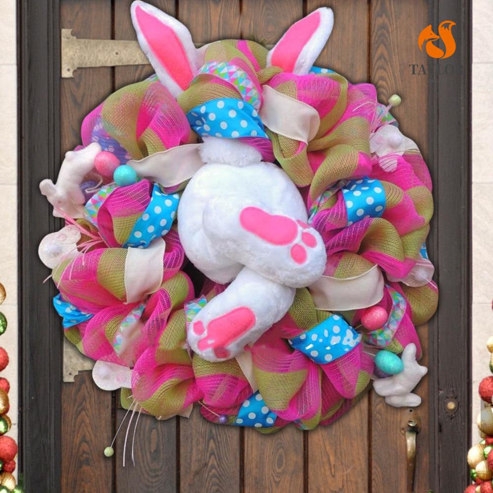 Taylor1 Vòng Hoa Treo Cửa Trước Hình Mông Thỏ Màu Sắc Retro Hỗn Hợp Làm Đạo Cụ Chụp Ảnh Phục Sinh