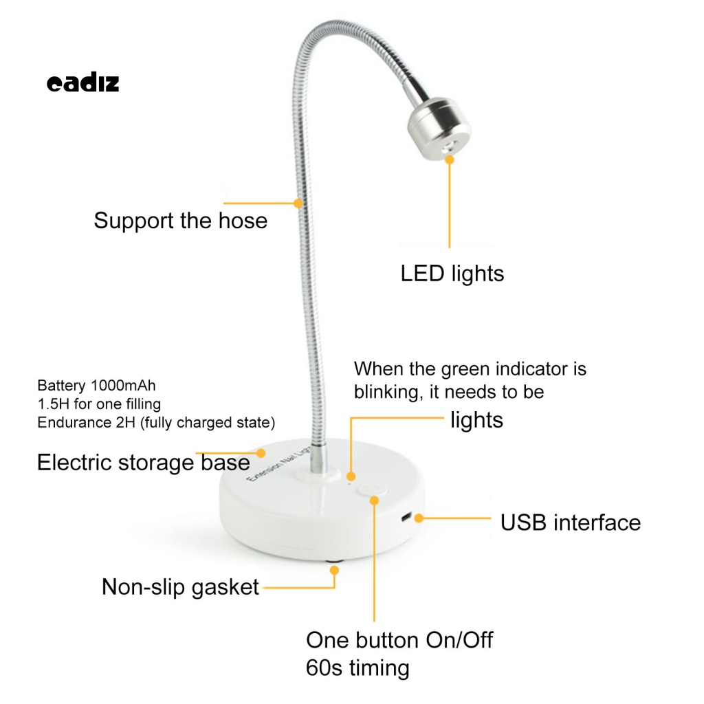 1 Bộ Đèn LED UV Làm Khô Móng Tay Một Nút Có Thể Sạc Lại Bằng Cổng USB Không Trượt