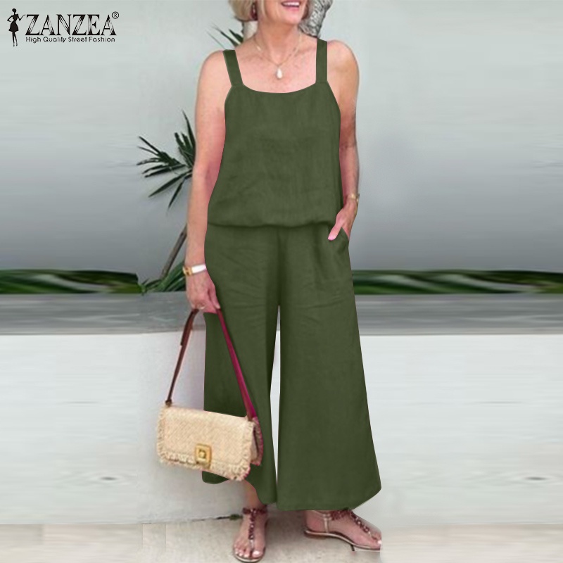 Zanzea Bộ Áo Dây Không Tay + Quần Dài Lưng Thun Phong Cách Vintage Thời Trang Cho Nữ