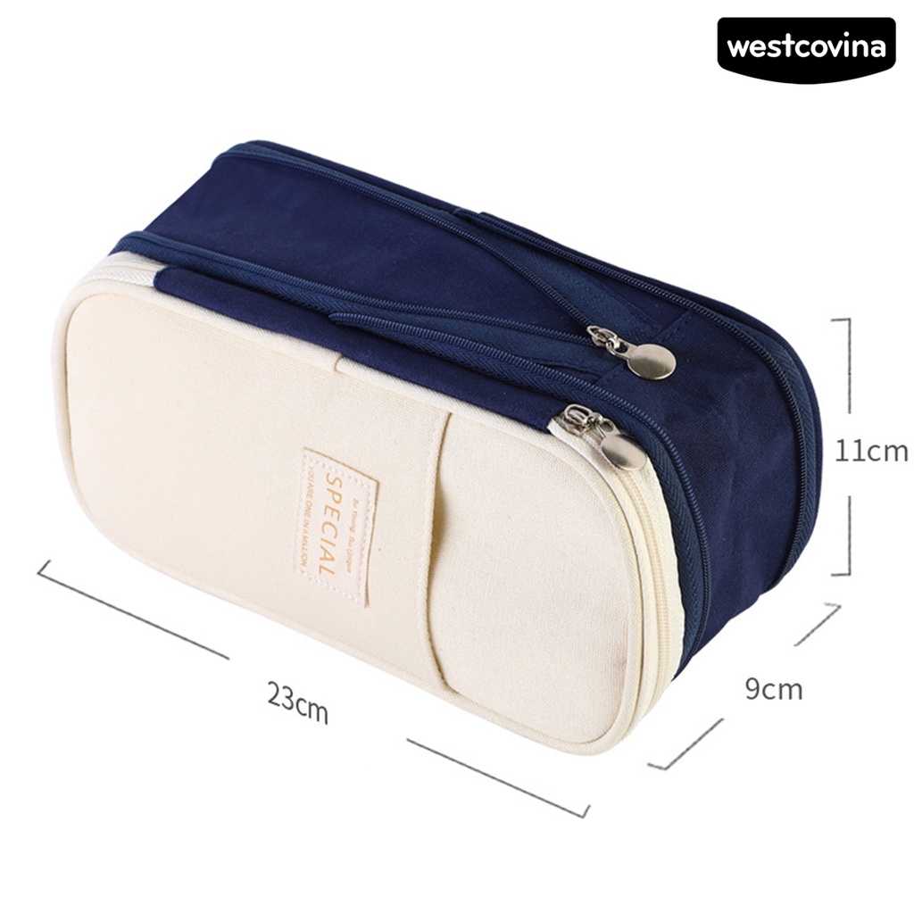 [WSTN]✎Túi Đựng Bút Hai Lớp Bằng Vải Canvas Có Dây Kéo Và Sức Chứa Lớn