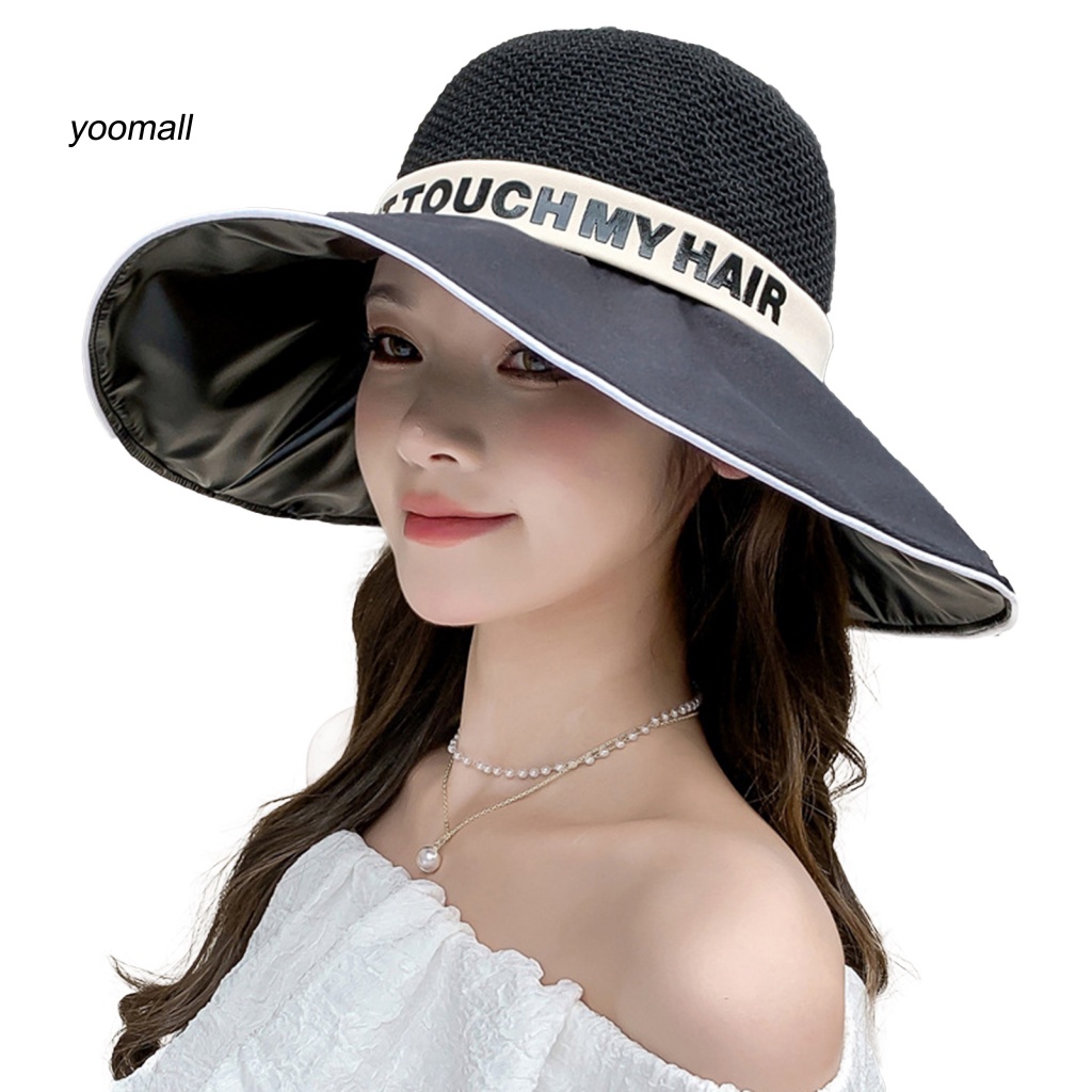 Mũ Tai Bèo Rộng Vành Chống Nắng Phối Ruy Băng In Chữ Thời Trang Mùa Hè Cho Nữ
