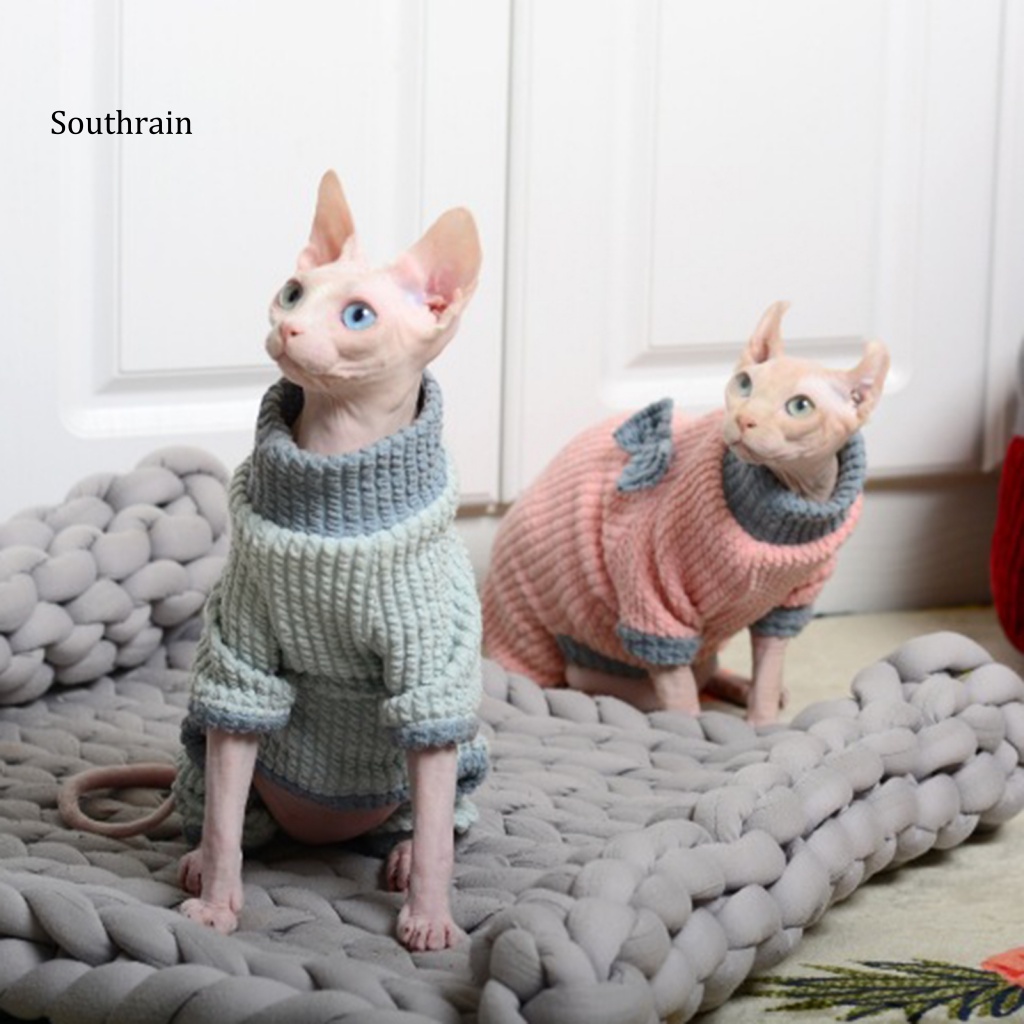 Bộ Áo Liền Quần Mềm Mại Co Giãn Đính Nơ 4 Màu Tương Phản Ấm Áp Thoải Mái Cho Mèo Cưng