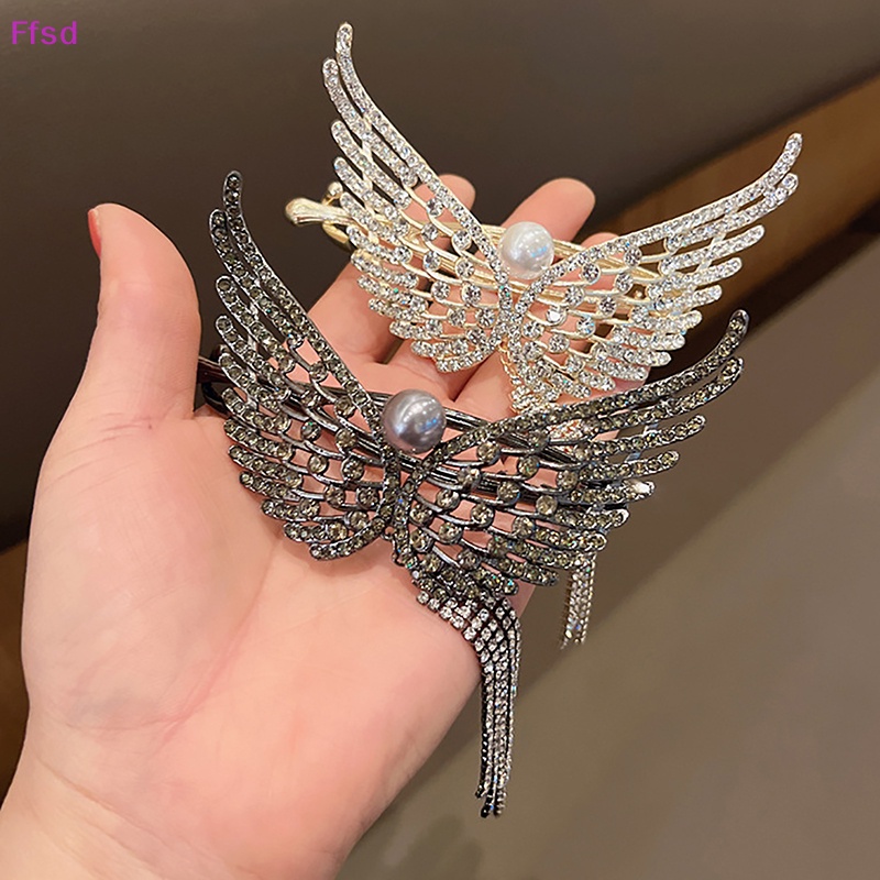 {Ffsd} Kẹp Tóc Đuôi Ngựa Hình Đôi Cánh Thiên Thần Đính Đá Ngọc Trai Giả Phong Cách Hàn Quốc Cho Nữ * Bán Chạy