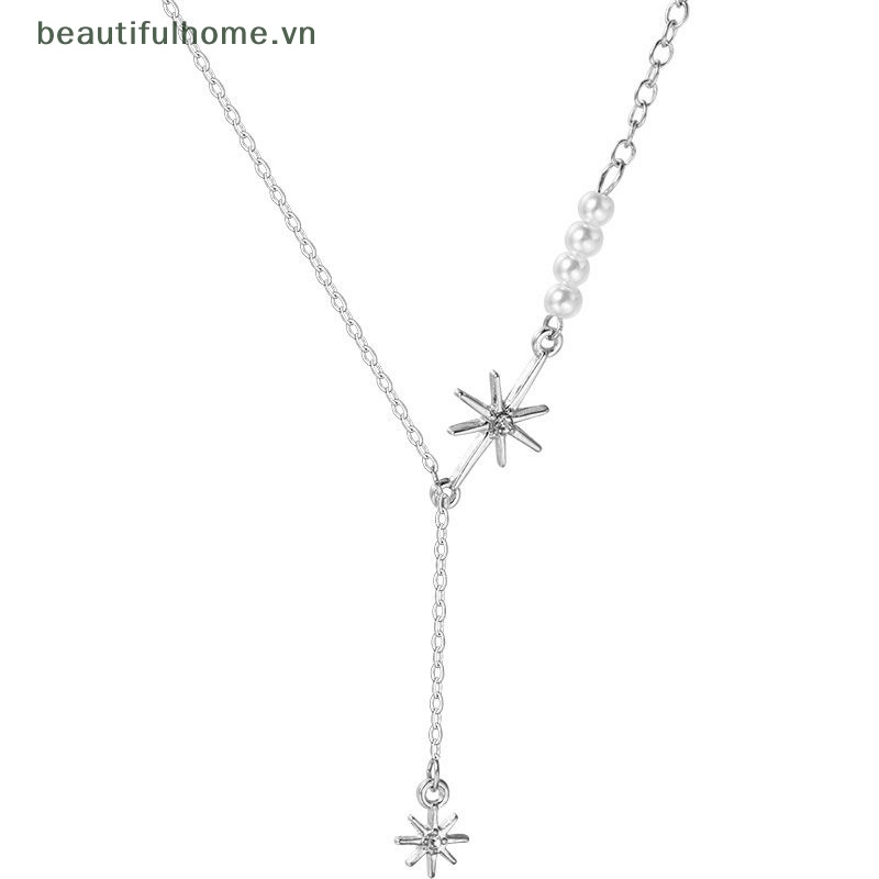 [beautifulhome] Vòng cổ Mặt Hình Ngôi Sao Đính Ngọc Trai Zircon Thời Trang Mùa Hè Cho Nữ [beauty]