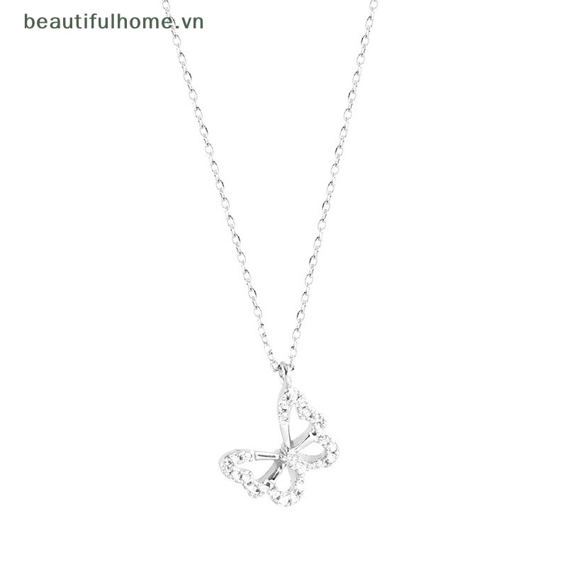Vòng cổ Bạc Mặt Hình Bướm Rỗng Đính Đá Zircon Lấp Lánh Thời Trang Cho Nữ