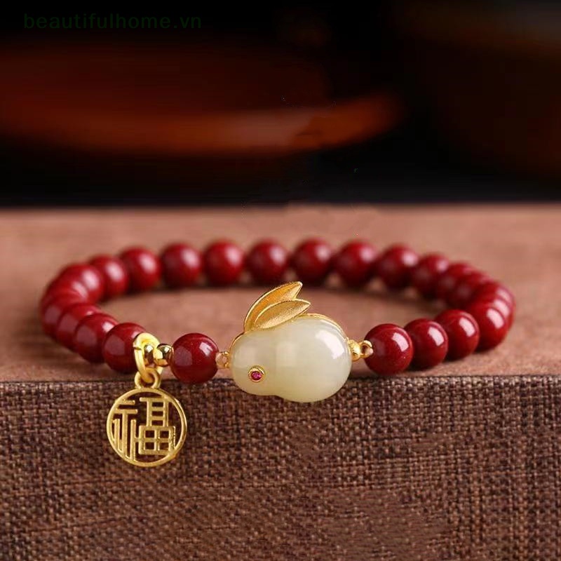 [beautifulhome] Vòng Tay Chuỗi Hạt Cinnabar Giả Thỏ May Mắn Trung Hoa Thủ Công Cổ Điển Thời Trang Sáng Tạo [beauty]