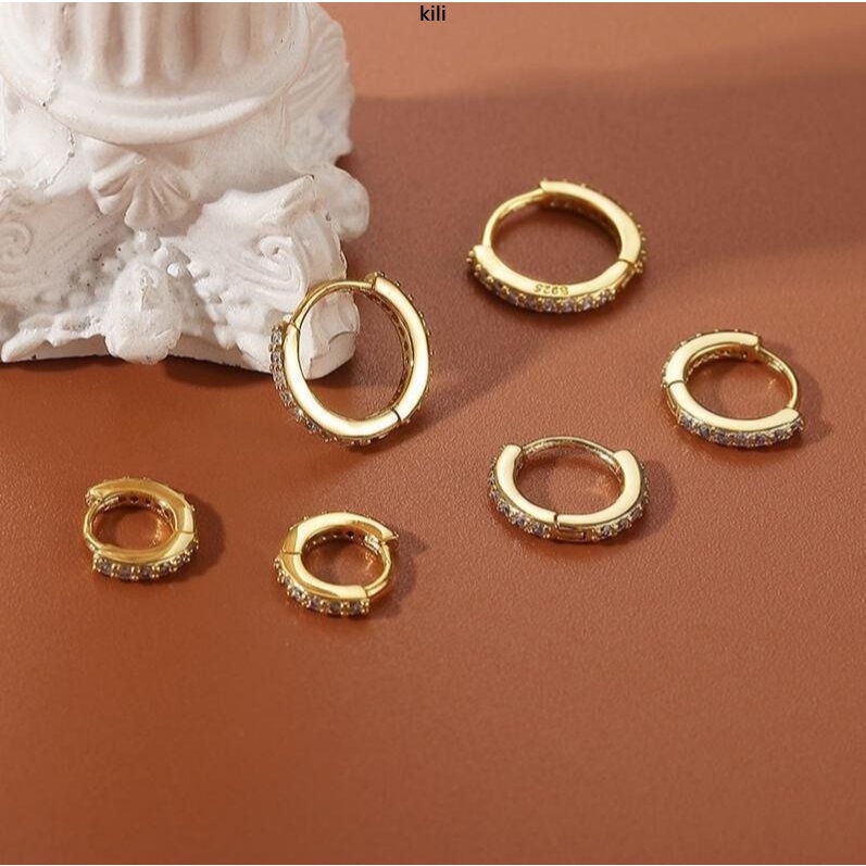 Khuyên Tai Tròn Mạ Bạc 925 Đính Đá zircon Đơn Giản Thời Trang