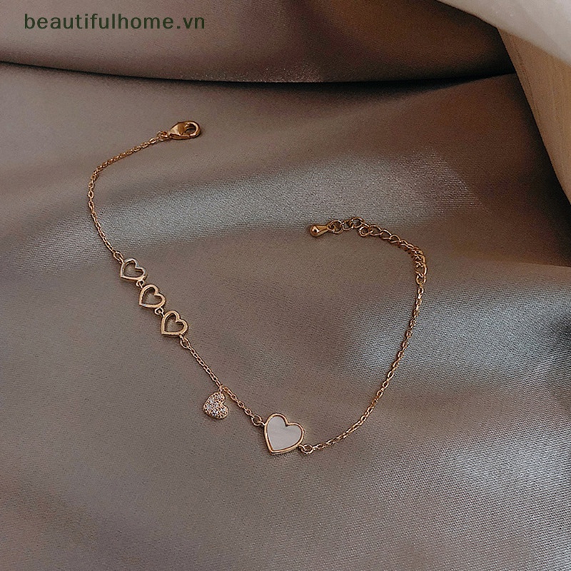 [beautifulhome] Vòng Đeo Tay Mặt Hình Trái Tim Dễ Thương Có Thể Điều Chỉnh Phụ Kiện Làm Đẹp Cho Nữ