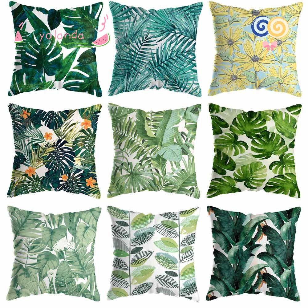 Vỏ Gối Chất Nhung Họa Tiết Cây Lá Nhiệt Đới 45 * 45CM Trang Trí Nội Thất