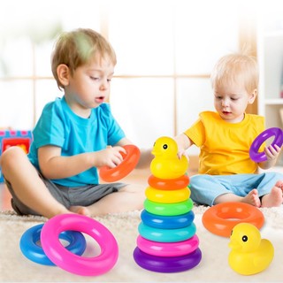 Bộ đồ chơi tháp vòng tròn xếp chồng màu cầu vồng giáo dục sớm cho trẻ mẫu giáo mới