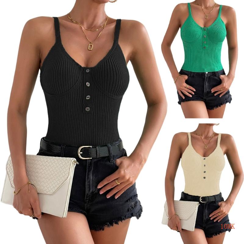 Xiangbao Áo Thun Không Tay Có Gân Ôm Dáng Hở Cổ Dành Cho Nữ