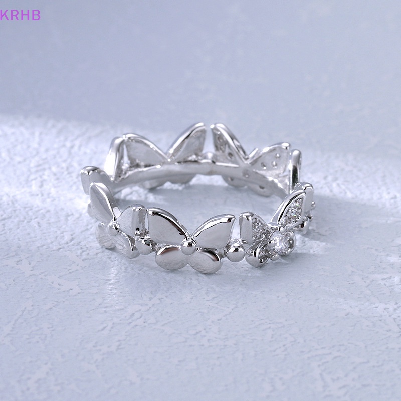 Krhb Mới Nhẫn Thời Trang KRHB Đính Đá Zirconia Lá Hình Học Bướm Tối Giản Có Thể Điều Chỉnh Quà Tặng Trang Sức Cho Nữ
