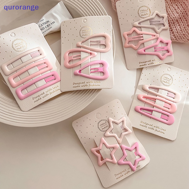 Bộ 3 Kẹp Tóc Hình Học / Ngôi Sao / Trái Tim Màu Hồng Ngọt Ngào Thời Trang Cho Nữ