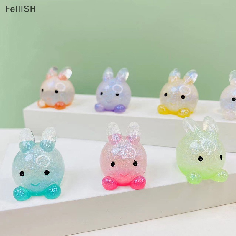 Bộ 2 Đồ trang trí Thỏ Dạ Quang Bằng Nhựa Resin 439br Trang Trí Sân Vườn / Xe Hơi