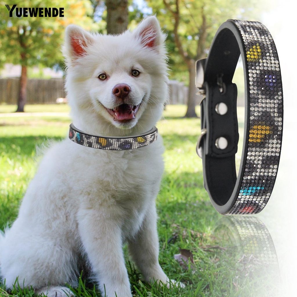 Vòng Cổ Giả Da Dắt Thú Cưng Đi Dạo Chống Lạc Đính Đá Lấp Lánh Dễ Điều Chỉnh Kích Thước