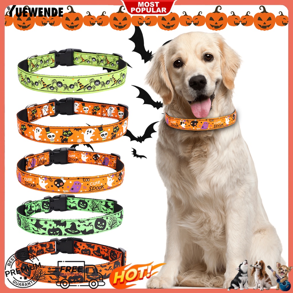 Yq.e Vòng Cổ Nylon Chống Mài Mòn In Họa Tiết Halloween Có Thể Điều Chỉnh Cho Thú Cưng