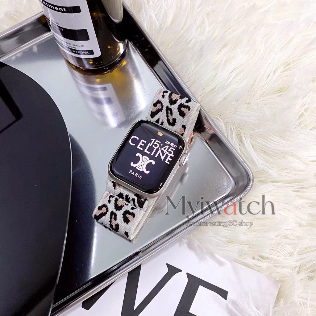 Dây Đeo Đồng Hồ Bằng Nylon Mạ Vàng Họa Tiết Da Báo Cho iWatch Ultra 49mm 45mm 41mm 44mm 40mm 42mm 8 7 6 5 4 SE 3 2 1