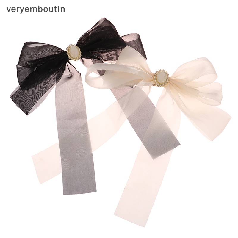 Kẹp Tóc Nơ Ruy Băng Màu Trơn Kiểu Vintage Thanh Lịch Cho Nữ