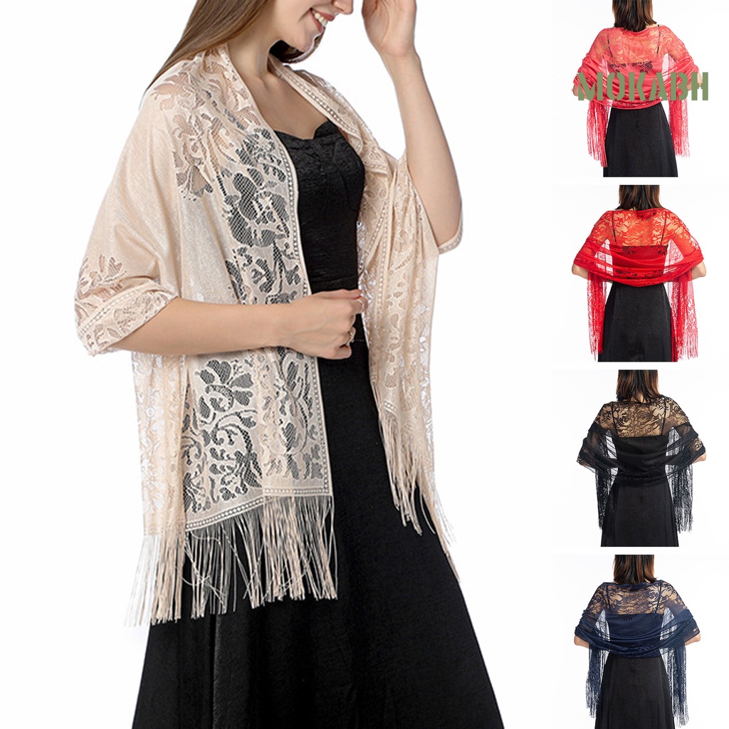 Khăn Choàng Ren Màu Trơn Xuyên Thấu Dành Cho Cô Dâu