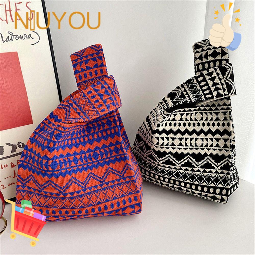 Túi Tote Dệt Kim Màu Sắc Tương Phản Thiết Kế Đơn Giản Thời Trang