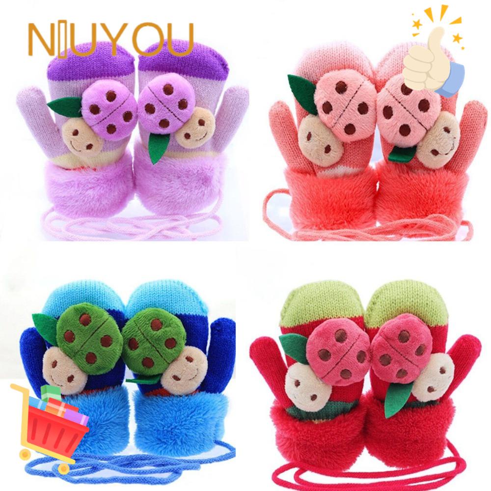 Găng Tay Dệt Kim Phối Nhung Giữ Ấm Hình Búp Bê Hoạt Hình Cho Bé 0-36 Tháng Tuổi