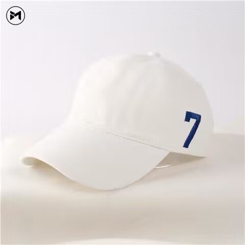 Mũ Lưỡi Trai Cotton Mềm Thêu Số 7 Màu Be Phong Cách Mỹ Hàng Mới 2023