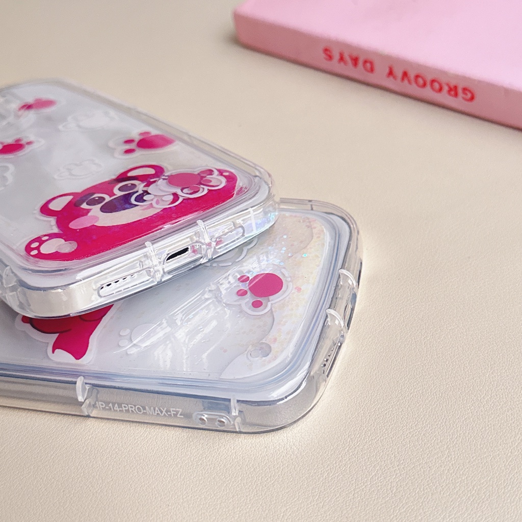Ốp Điện Thoại TPU Trong Suốt Họa Tiết Gấu Và Dâu Tây Phối Cát Lún Chống Sốc Cho IPhone 14 13 12 1