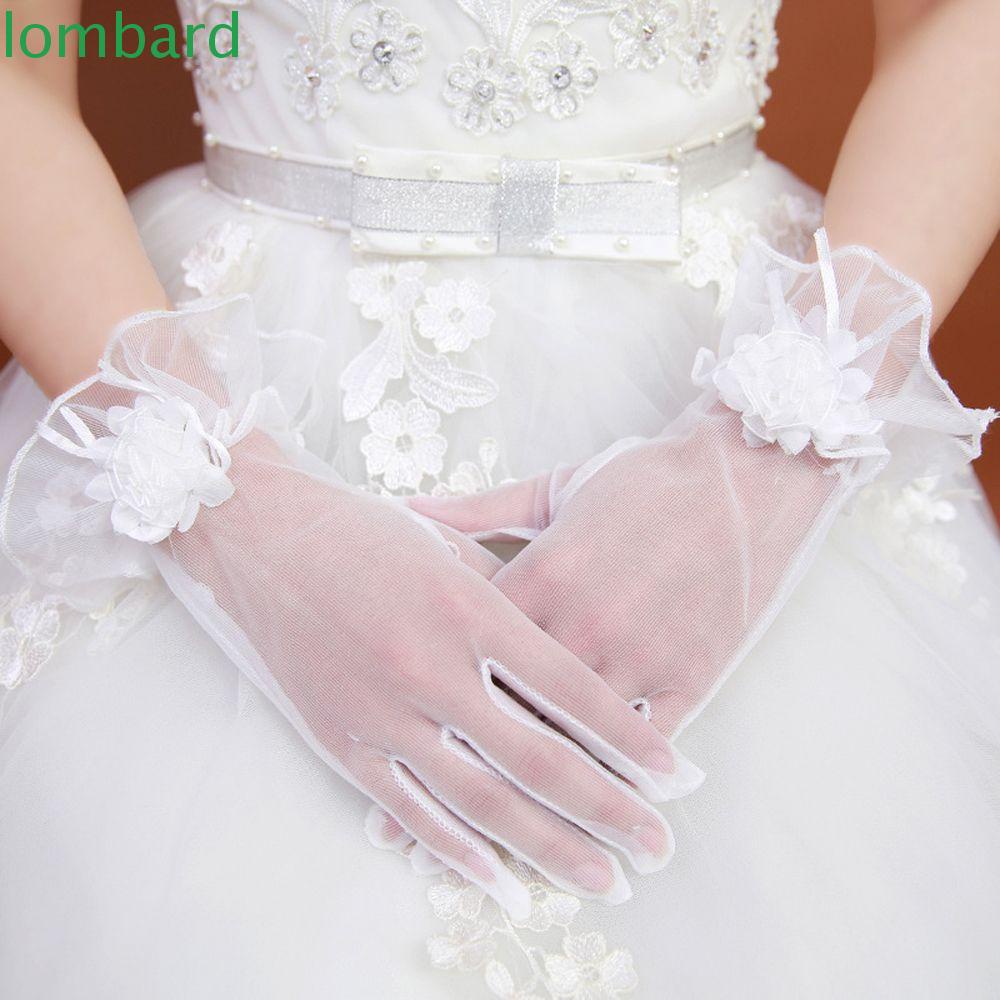 Găng Tay Vải Ren Lưới Đính Nơ Xinh Xắn Cho Cô Dâu