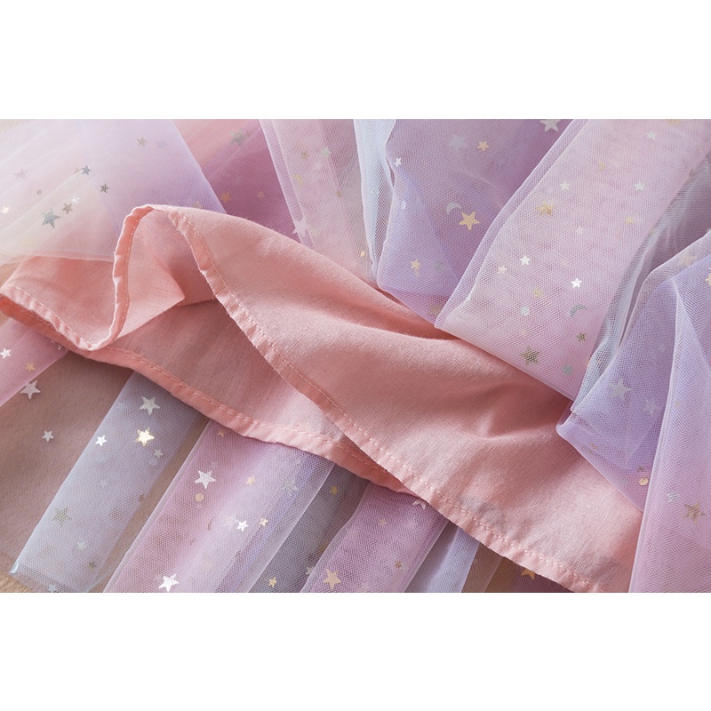 Đầm Công Chúa Phối Lưới Màu Trơn Dễ Thương Thời Trang Mùa Hè Cho Bé Gái 1-5 Tuổi