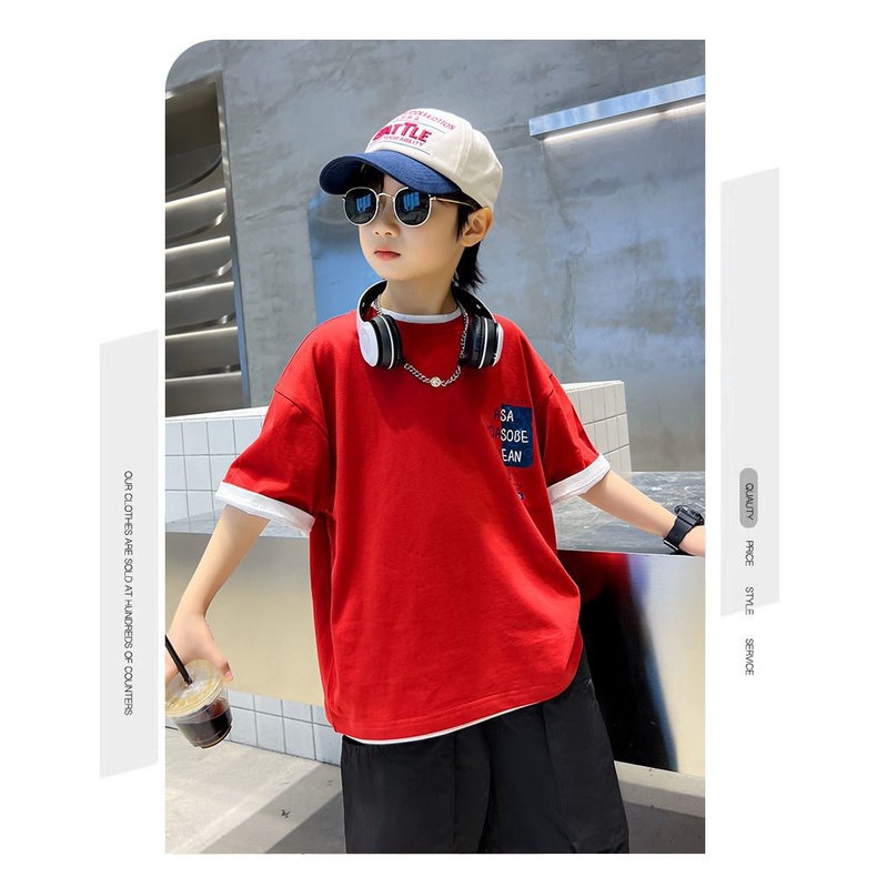 Áo Thun Cotton Tay Ngắn Cổ Tròn Thời Trang Cho Bé Trai Trung Niên