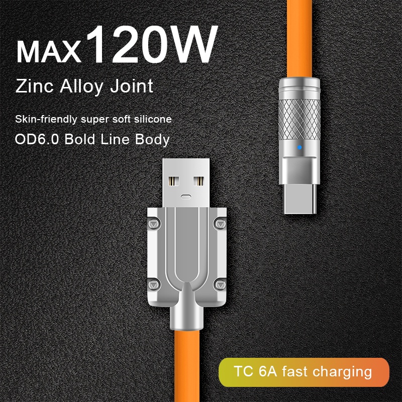 Cáp Sạc Nhanh Type C 120W Cho IPhone Huawei Samsung 1m