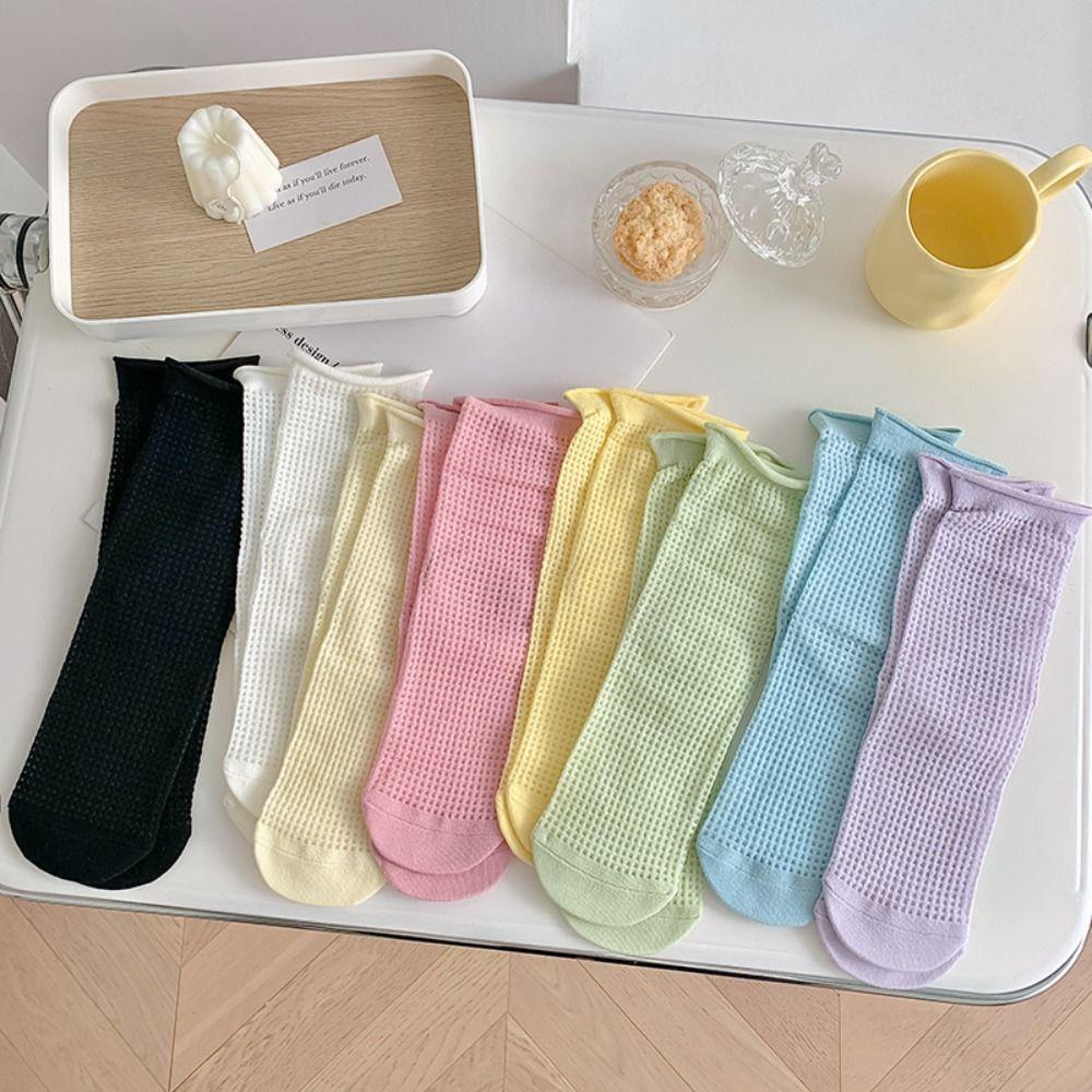 Vớ Lưới Cotton Co Giãn Màu Sắc Ngọt Ngào Phong Cách Hàn Quốc Cho Nữ