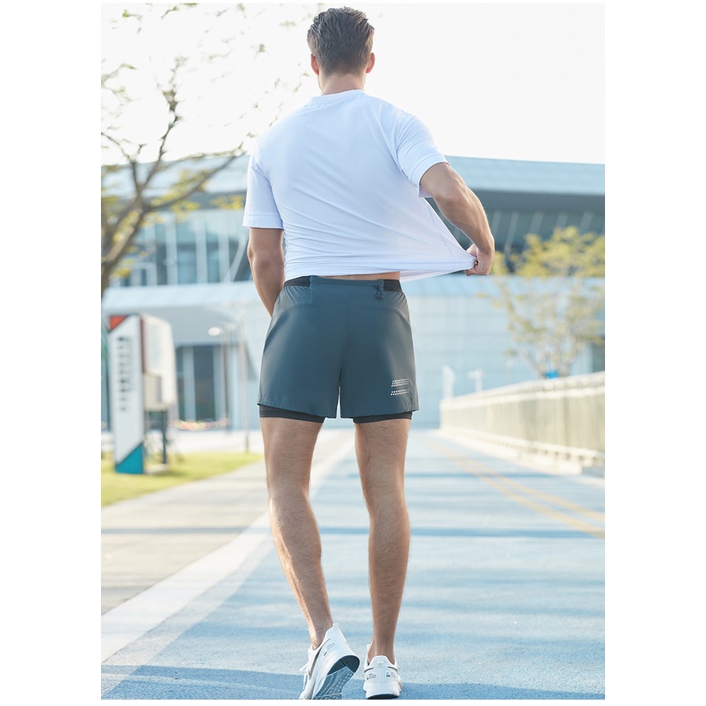 Quần Lửng Thể Thao Bằng Nylon Hai Trong Một Màu Trơn Mau Khô Dành Cho Nam