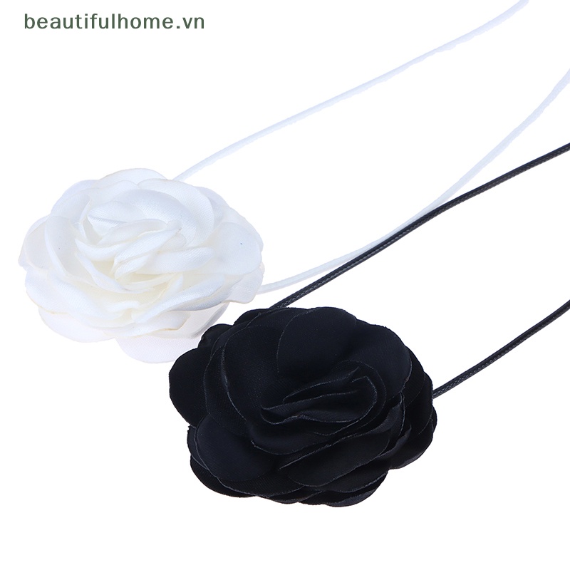 [beautifulhome] Vòng Cổ Choker Dây Dài Bằng Vải Hoa Lớn Màu Trắng Và Đen Lãng Mạn Phụ Kiện Trang Sức Trên Cổ [beauty]