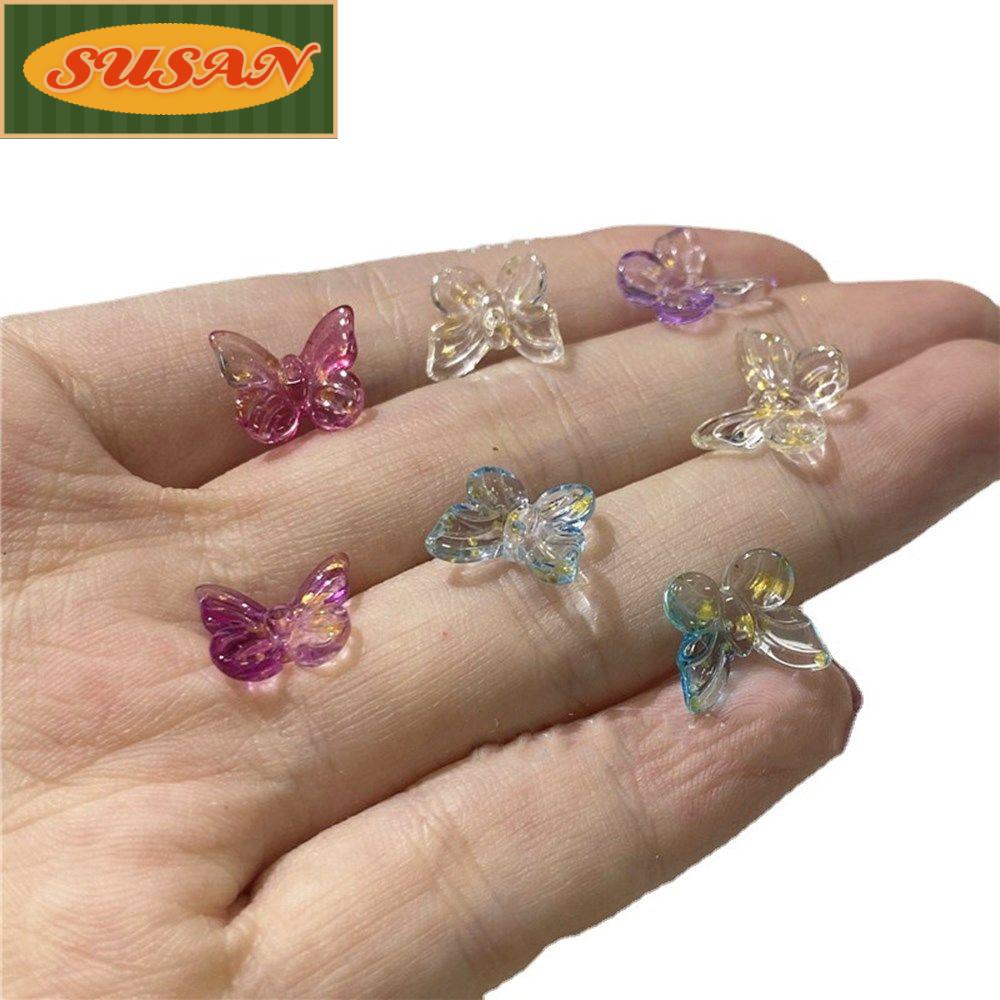 Set 100 Hạt Thủy Tinh Hình Bướm Nhiều Màu Sắc Làm Đồ Trang Sức Thủ Công DIY Kính