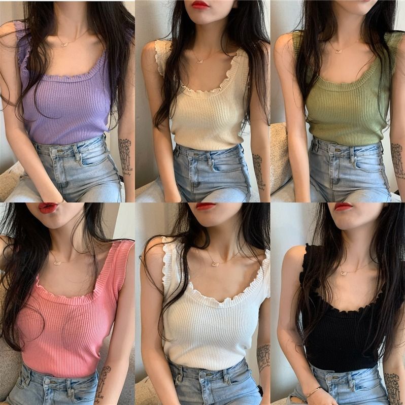 COZOK Áo Dệt Kim Sát Nách Màu Trơn Dáng Ngắn Ôm Sát Gợi Cảm Trẻ Trung Phong Cách Hàn Quốc