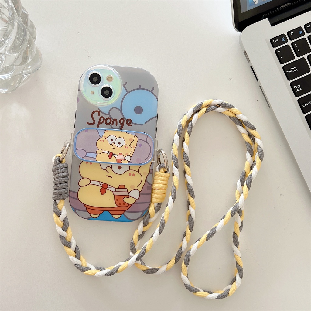 Ốp Điện Thoại TPU Mềm Trong Suốt Chống Rơi Hình Spongebob Có Dây Đeo Chéo Cho iPhone 14 13 12 11 Pro Max