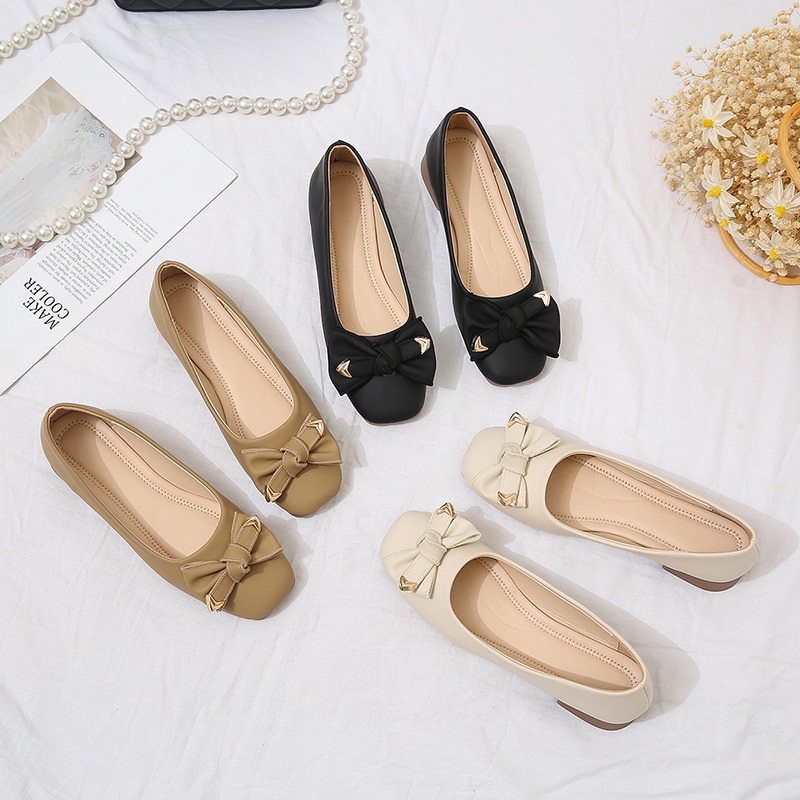 Giày Lười Da Đế Bằng Mũi Vuông Thời Trang Cho Nữ