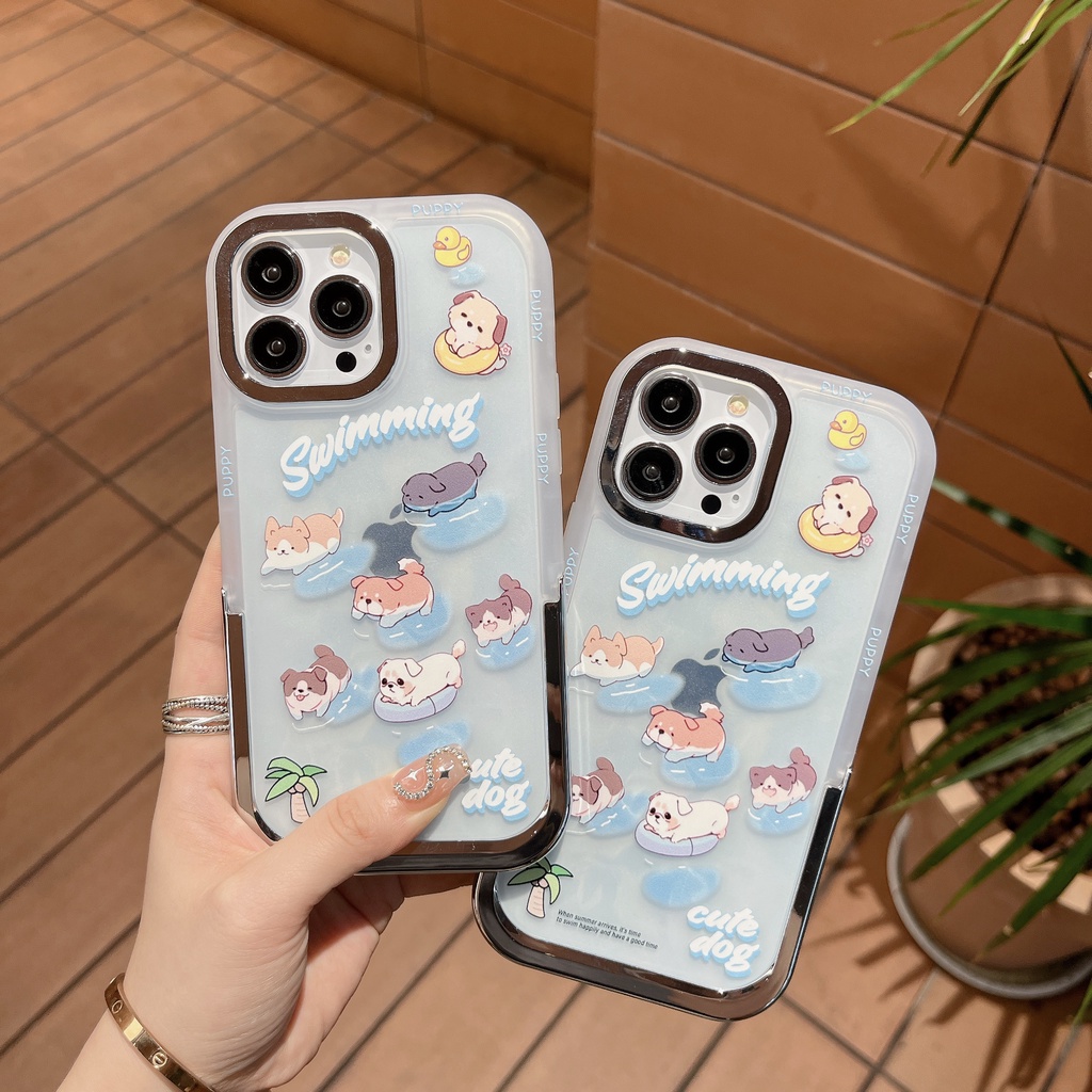 Ốp Điện Thoại Tpu Silicone Mềm Nhám Trong Suốt Chống Sốc In Hình Cún Hoạt Hình Có Giá Đỡ Vô Hình Cho iPhone 14 13 12 11Pro Max