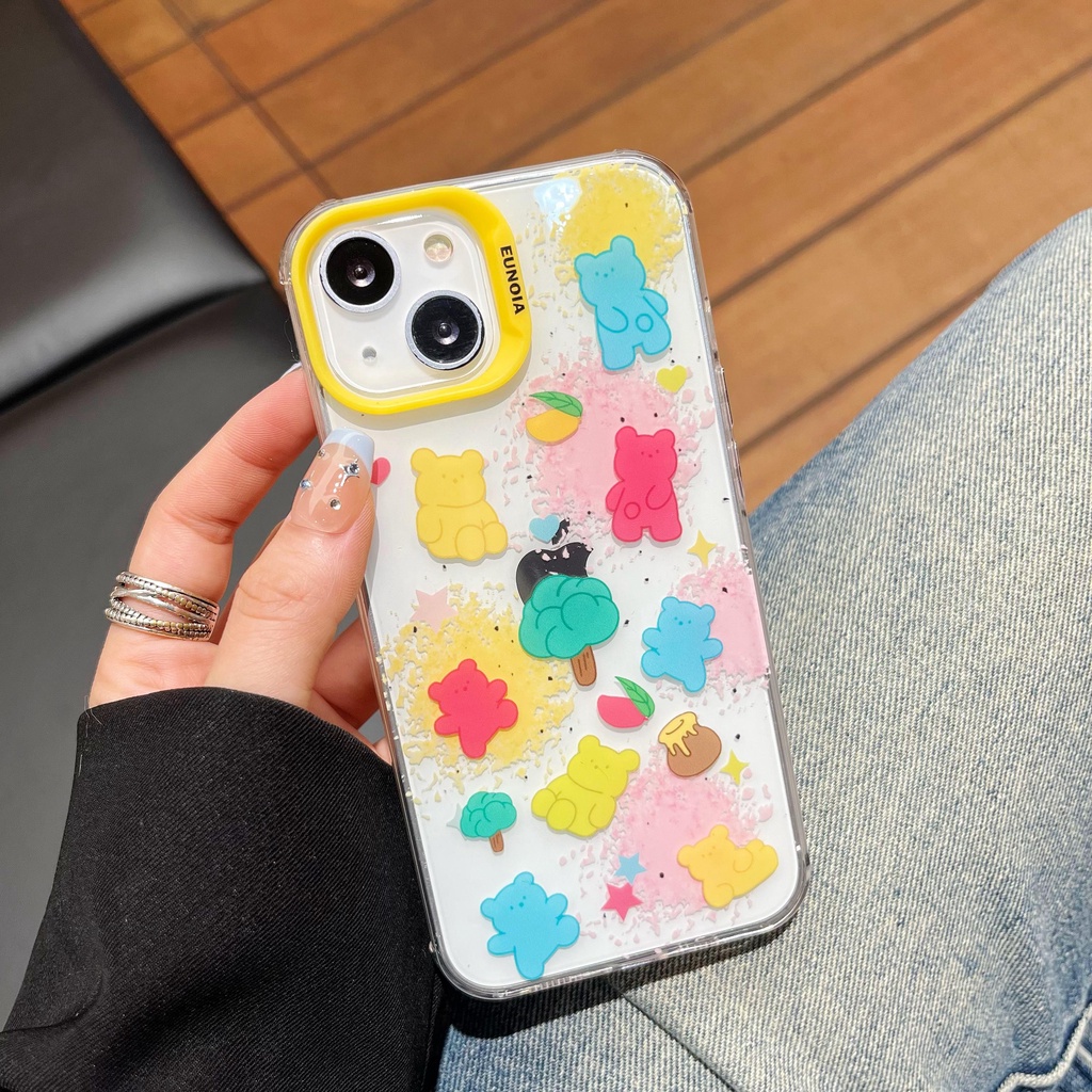 Ốp Điện Thoại TPU Mềm Trong Suốt Họa Tiết Gấu Hoạt Hình Hai Mặt Cho iPhone 14 13 12 11 Pro Max