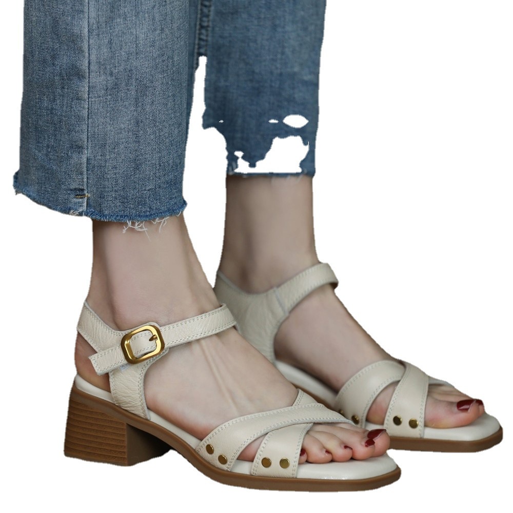 Duoya Tóc Thẳng ~ [Hàng Có Sẵn] Giày Sandal Cao Gót Hở Ngón Quai Chéo Bằng Da Mềm Hở Ngón Dành Cho Nữ Miễn Phí Vận Chuyển