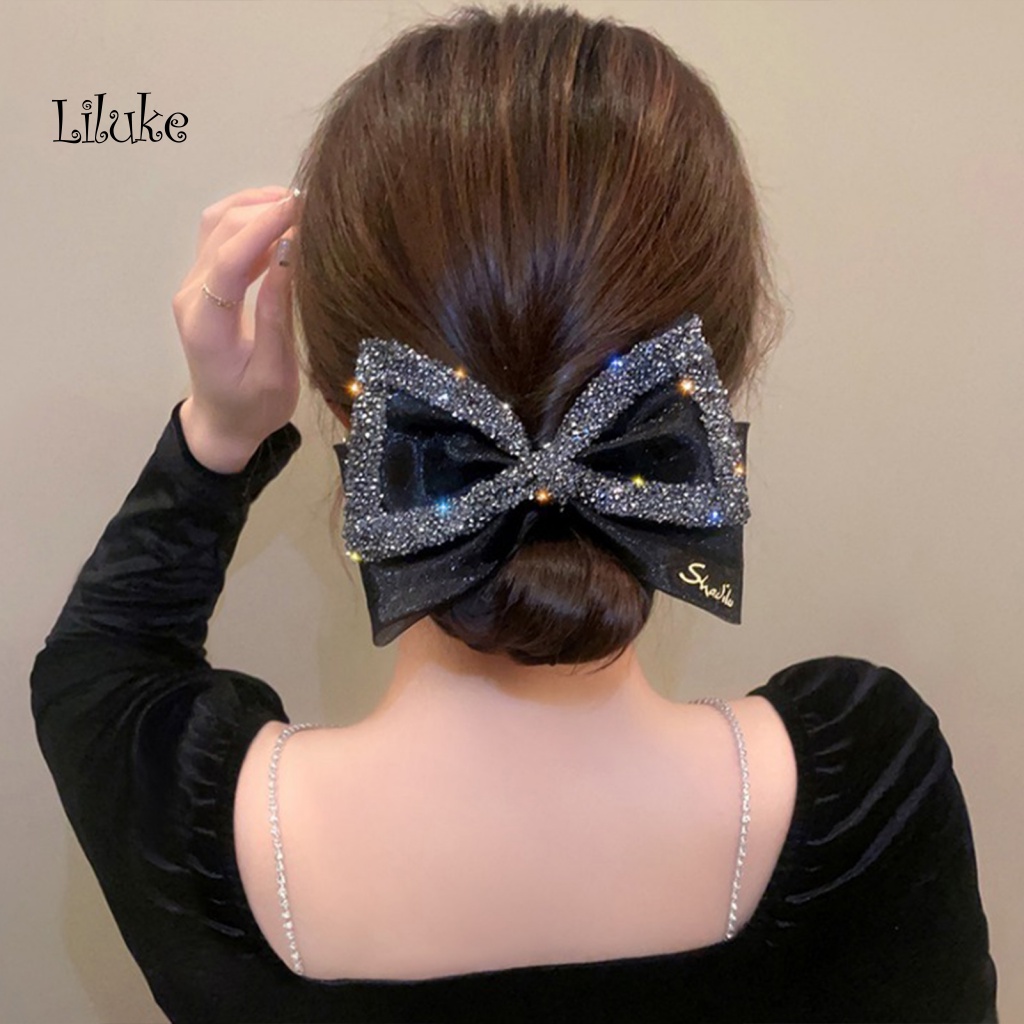 Kẹp Tóc Hợp Kim Trang Trí Nơ Đính Đá Xinh Xắn Cho Nữ