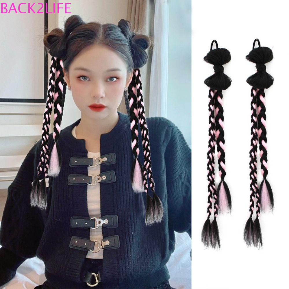Tóc Giả Thắt Bím Bằng Cao Su Màu Nâu / Đen Thời Trang Cho Nữ 2life