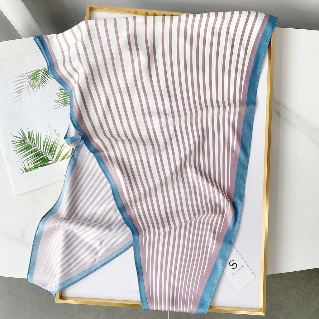 Khăn Choàng Lụa Kẻ Sọc Xanh Navy Thời Trang Mùa Hè