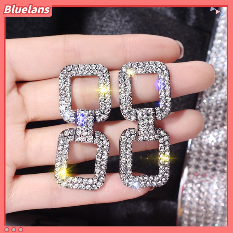 [BLS] Khuyên Tai Dáng Dài Đính Đá Vuông Cá Tính