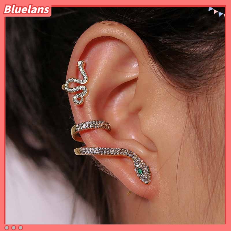 [BLS] Khuyên Tai Hình Rắn Ba Chiều Đính Đá Zircon Vàng Động Vật Phong Cách Retro